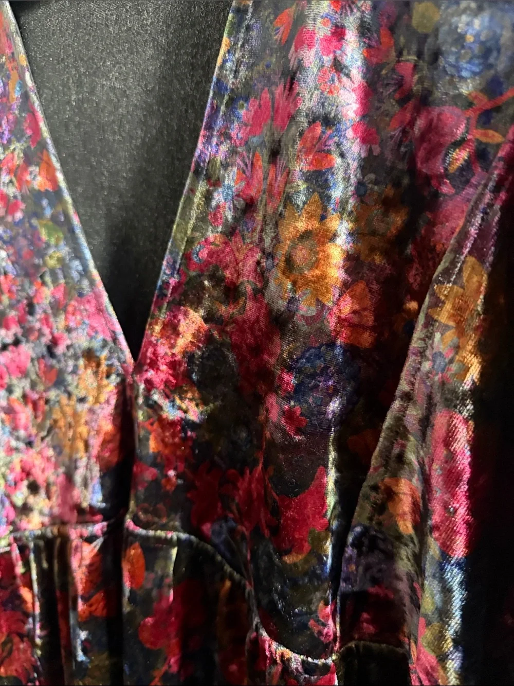 NATURAL LIFE Velvet Floral V‑Neck Mini Dress - Pink, Purple, Green - Picture 3 of 5